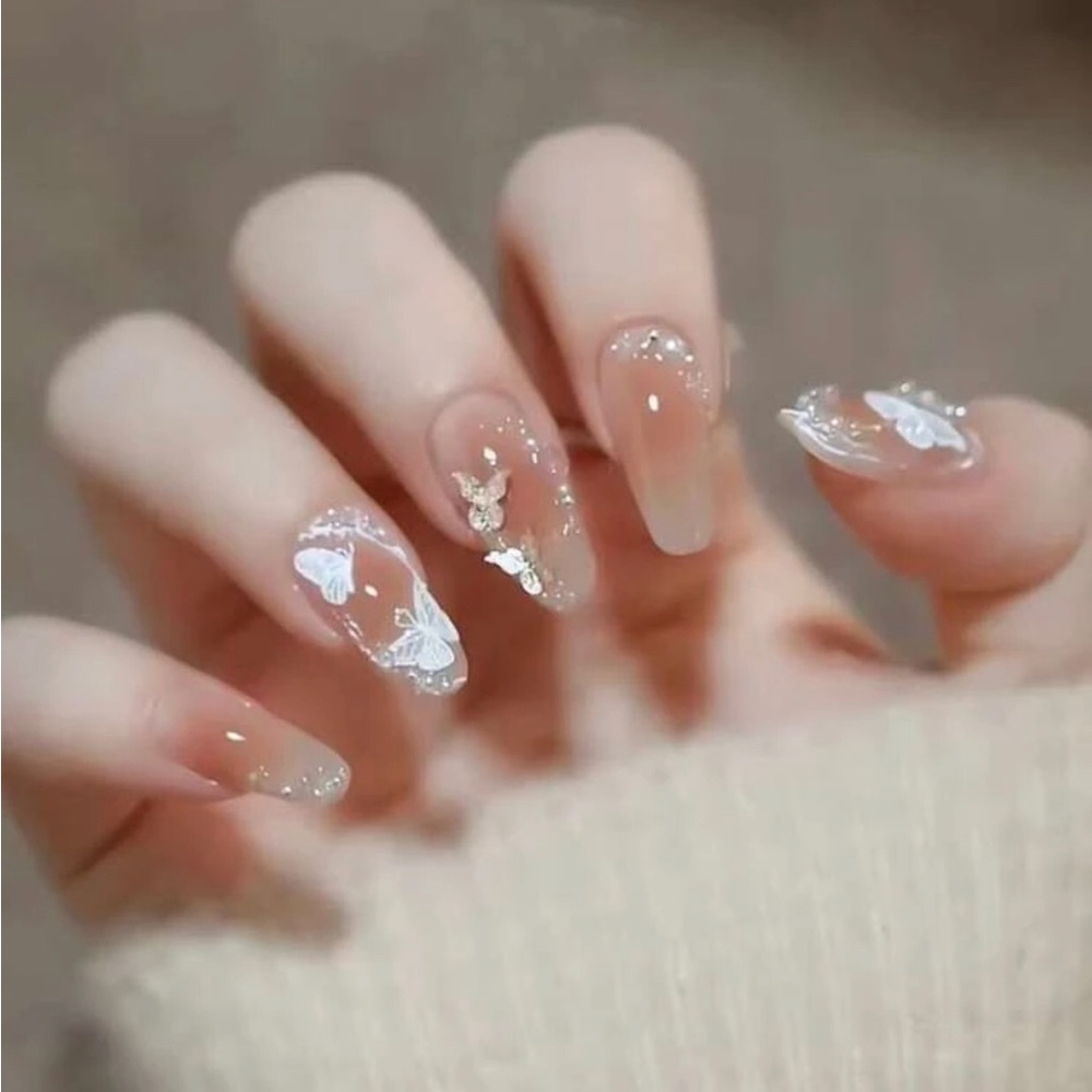 Coffin Butterfly Pattern Fake Nails (medium/ short)